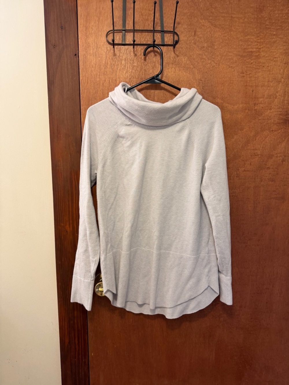 Cyrus Light Gray Draped Neck Knit Top